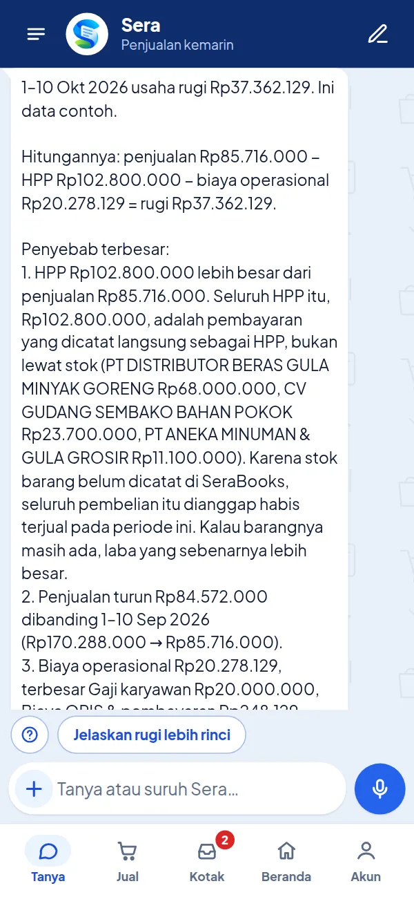 Jawaban “kok bisa rugi?”: hitungan penjualan dikurangi HPP dan biaya, penyebab terbesar, kesimpulan, dan saran